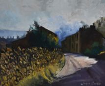 John Cooke (1929-2018, British), oil on canvas, Road through a village, signed to the lower right,