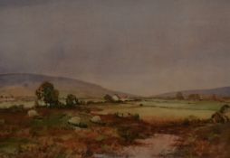 Tom Campbell (20th Century, British), watercolour, A pastoral landscape depicting grazing sheep
