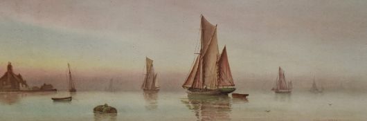 Garman Morris (act. 1900-1930), watercolour, A maritime landscape depicting a fishing fleet,