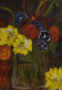 20th Century School, oil painting, A still life arrangement depicting a vase of flowers, signed