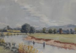 D.Vaughan (20th Century), watercolour, 'River Eden at Crosby', signed, framed, mounted, and under