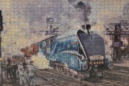 After Frank Hodges (1858-1916), Four jigsaw arrangements of locomotive paintings, all backed onto