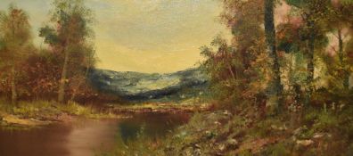 20th Century School, oil on canvas, A mid-20th Century portrayal of a wooded landscape in autumn,