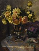 19th/20th Century Continental School, oil on canvas, A still life arrangement depicting two vases of