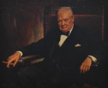 After Arthur Pan (1894-1960, Hungarian), coloured print, Winston Churchill, with facsimile signature