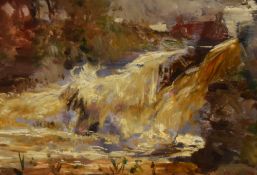 Robert Noble RSA (1857-1917, Scottish), oil, 'The Linn, East Linton', Scotland, signed to the