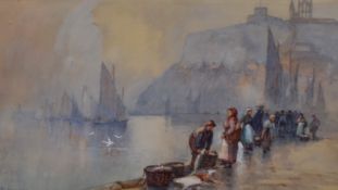 Frank Rousse (fl.1897-1917, British), watercolour and gouache, A maritime landscape on the Whitby