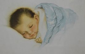 After Lilian Rowles (1893-1953, British), coloured prints, Two 1930s style baby studies, both framed