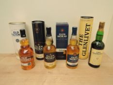 Four bottles of Single Malt Scotch Whisky, Old Pultney 12 Year Old, Glen Moray x2 and The