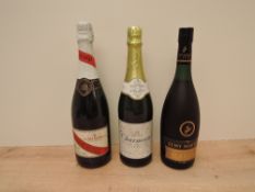 Three bottles of Alcohol, G H Mumm Cordon Rouge Brut Champagne 12% vol 750ml, Remy Martin VSOP