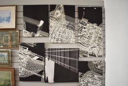 Artist Unknown (contemporary), a five piece canvas print, A monochrome wire style design, overall