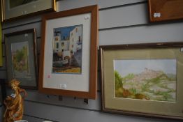 After Arthur Elliot (contemporary) polychrome Mediterranean fishing scene print, within a stepped