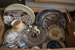 Coalport embossed floral part tea service (5 pieces), two cut glass dishes, a vintage oriental