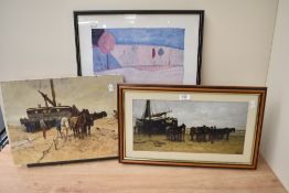 Two coloured realist prints after A Mauve, an Egyptian photographic print and an Annora Spence