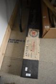 A vintage projector screen, having paper Anchor line, Eastern service, Bombay to Liverpool label.