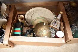 A miscellaneous selection of items including two large platters having green and gilt banding, a