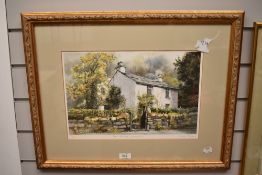 A coloured and limited edition print of Dove Cottage Grassmere after Judy Boyes.