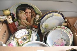 A collection of assorted hand painted china plates by Joan North having floral designs, two animal