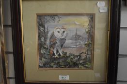 After Glenda Rae (20th Century, British), coloured print, Owl, signed to the mount, framed, mounted,