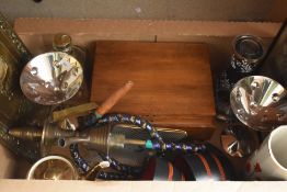 A bell bottomed lustre vase, two vintage metal Martini glasses and a copper Shisha etc.