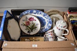 A Garden Flowers display plate by Spode, a Woods & Son blue and white charger plate, six boxed Royal