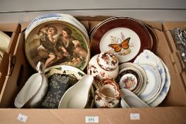 A carton of assorted cabinet display plates including a Royal Doulton 'Iznik' style floral pattern E