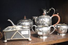 An Art Nouveau Walk & Hall Sheffield tea service with a similar jug and plated butter dish.