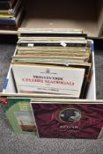 A carton of classical LP records including Winchester Cathedral Choir, Gustav Holst The Planets,