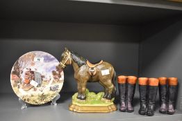 A 20th Century cast iron painted doorstop in the form of a horse, measuring 22cm high, three novelty