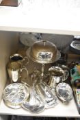An attractive silver-plated Egyptian revival stand with trefoil base, sold along with a silver plat