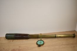A WW1 brass three draw telescope by W.Ottway & Co Ltd, Ealing No3219 dated 1914, some