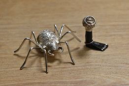 A modern cast white metal spider or arachnid brooch with pin fastener (bent) and sold along with