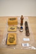 A selection of Mauchline ware and treen including St Peters church Bournemouth needle case Union