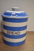 A large modern T.G Green 'Cornish Blue' lidded bread crock, of traditional design with modern