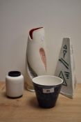 An unusually shaped Burleigh ware vase, having black and red feather pattern, a Portmadoc plant