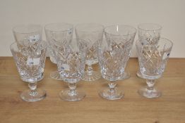 Eight mid-20th Century Thomas Webb & Corbett crystal glass goblets, with etched crown mark and