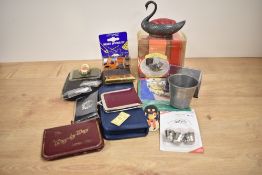 A collection of modern haberdashery including swan pin cushion sewing kits etc.