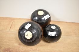 Three wooden bowls by Thomas Taylor of Glasgow, having inlaid inscription of 'JB'.