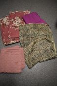 A selection of fabric, including large piece of floral Sanderson fabric and pure silk length.