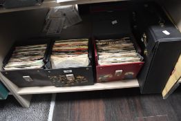 Four boxes of Lps and singles comprising of The Sweet, Quincy Jones and Donna Summer etc.