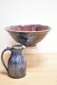 An attractive Robert Goldsmith studio pottery bowl with mottled and dripped polychrome glaze, signed