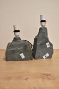 Two mid-20th Century rustic slate table lamp bases, the largest measures 23cm high