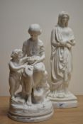 Two Victorian Parian ware studies of a Madonna and Woman with child, the largest measures 37cm tall