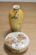 A Japanese Satsuma pottery lidded powder dish, of slender cylindrical form decorated with gilt