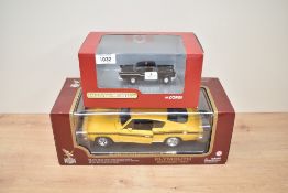 Two mixed scale Die-casts, Road Legends 1:18 scale Plymouth Baracuda (1969) and Corgi 0 scale