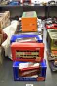 Seventeen 1:76 scale EFE Die-cast Buses, Single & Double Deckers, 16 in small boxes, length 17cm,