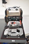 Four Maisto 1:18 scale Die-casts, Mercedes CLK-GTR Street Version, Audi R8 Le Mans-Sieger 2000