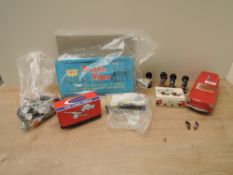 A collection of mixed toys including Lego 600 Ambulance in card box, Cresent 1249 Quick Firing Gun