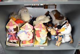 A shelf of Soft Toys including 1993 Golden Bear Products The Magic Roundabout, Brian, Ermintrude and
