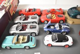 Eight mixed scale Die-casts, !:18 scale Anson Porsche 911, Mattel Hotwheels Ferrari Spider 360 x3,